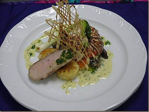 Lobster tail with jerked pork loin