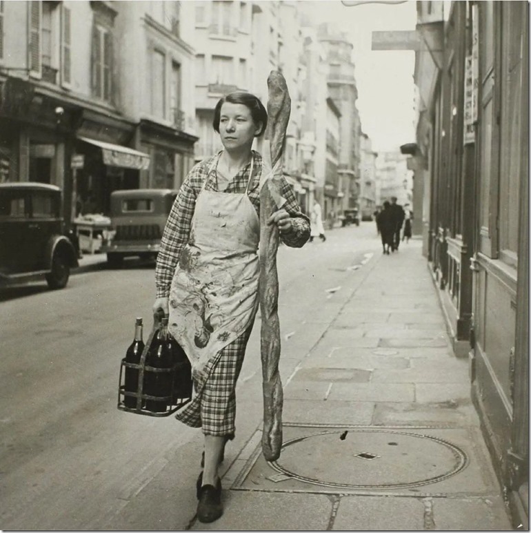 french woman with wine and baguette