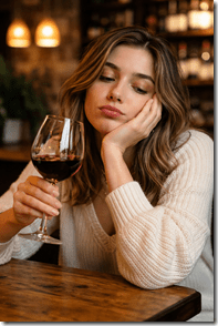 bored person drinking wine