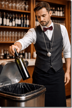 somm trashing a wine bottle